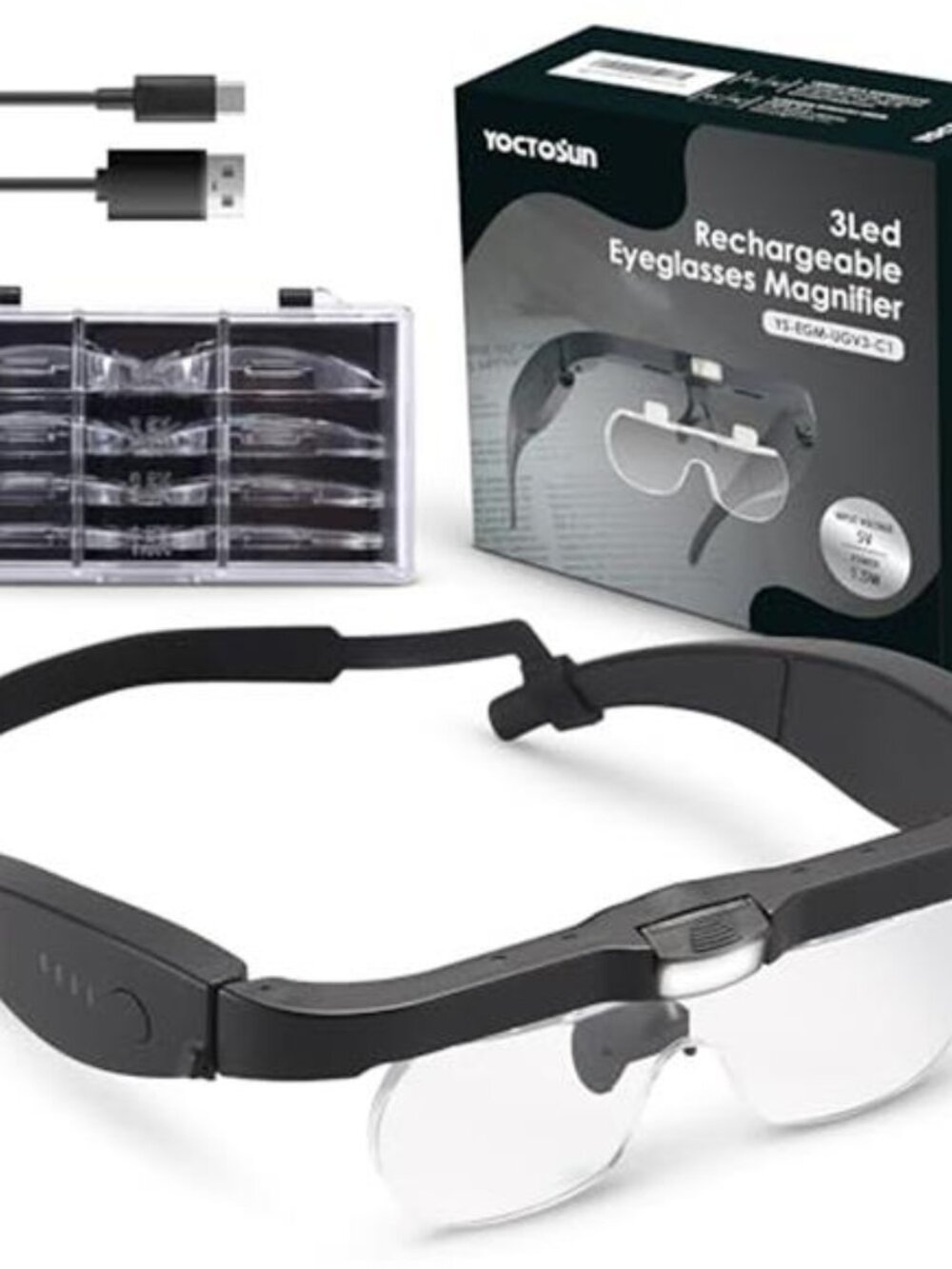 Magnifying Glasses with Light Rechargeable Head Magnifier Glasses w/3 LED Lights